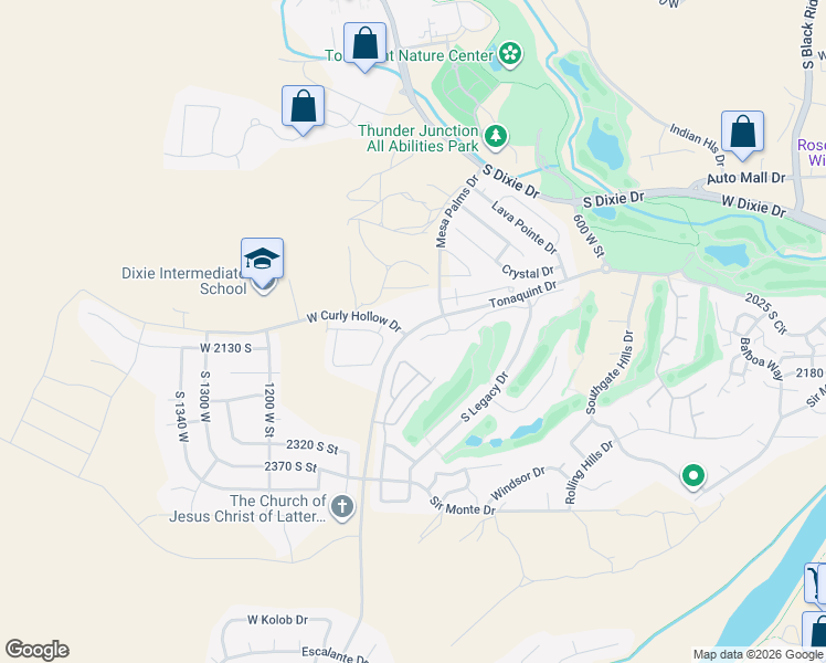 map of restaurants, bars, coffee shops, grocery stores, and more near 2261 Tonaquint Drive in Saint George