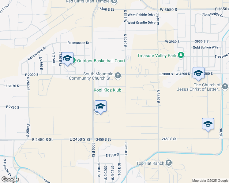 map of restaurants, bars, coffee shops, grocery stores, and more near 3121 2110 South Street in St. George