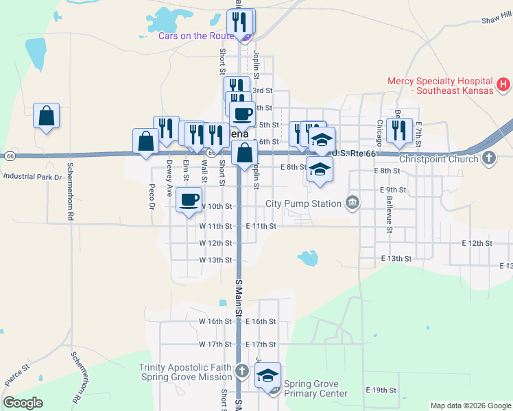 map of restaurants, bars, coffee shops, grocery stores, and more near 999 Joplin in Galena