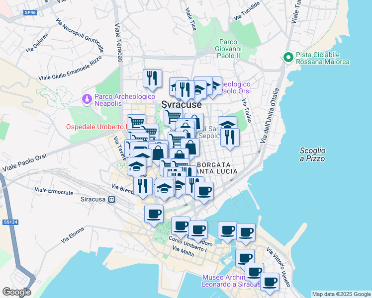 map of restaurants, bars, coffee shops, grocery stores, and more near 13 Via Dinologo in Syracuse