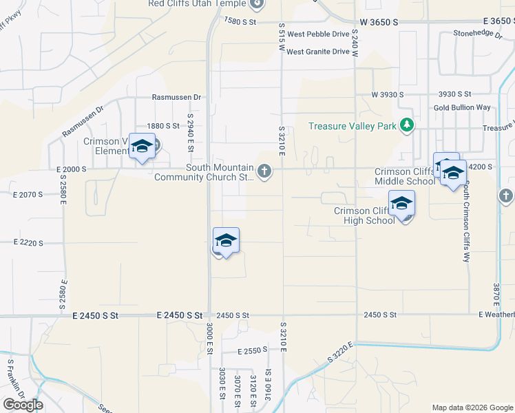 map of restaurants, bars, coffee shops, grocery stores, and more near 3121 2110 South Street in St. George