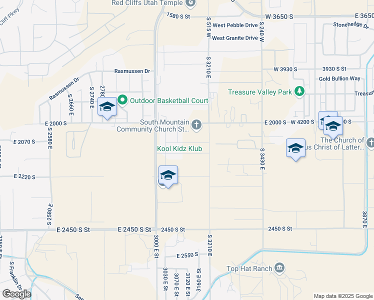 map of restaurants, bars, coffee shops, grocery stores, and more near 3105 2110 South Street in St. George