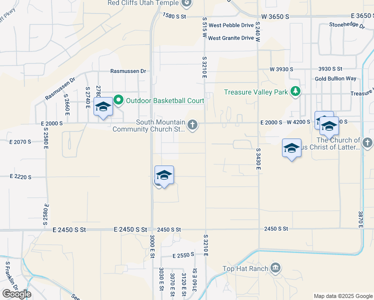 map of restaurants, bars, coffee shops, grocery stores, and more near 3121 2110 South Street in St. George