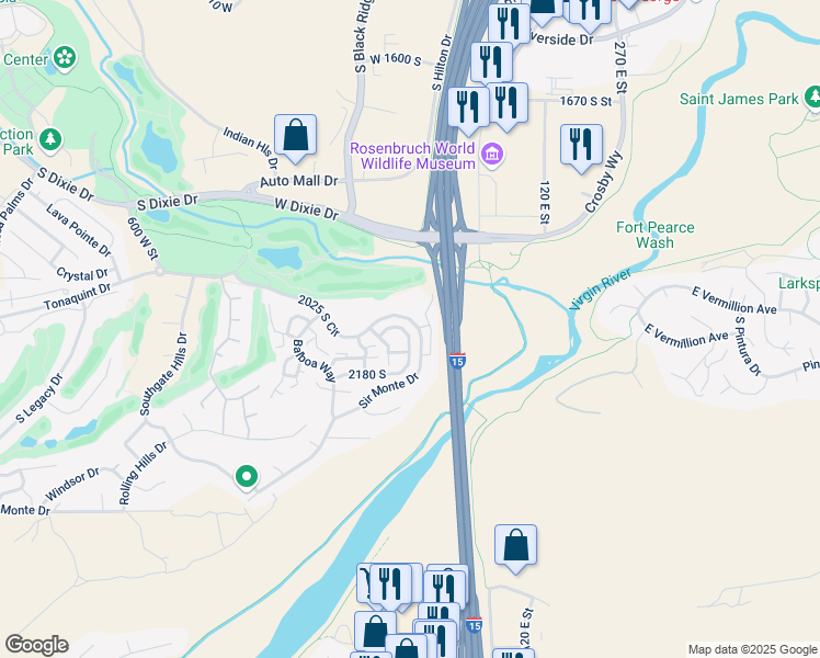 map of restaurants, bars, coffee shops, grocery stores, and more near 199 West 2025 South in St. George