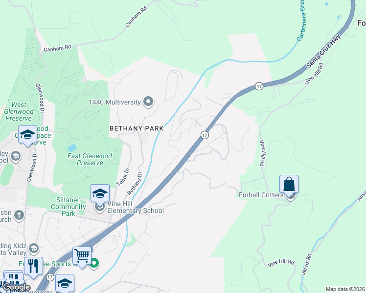 map of restaurants, bars, coffee shops, grocery stores, and more near 110 Sawyer Circle in Scotts Valley