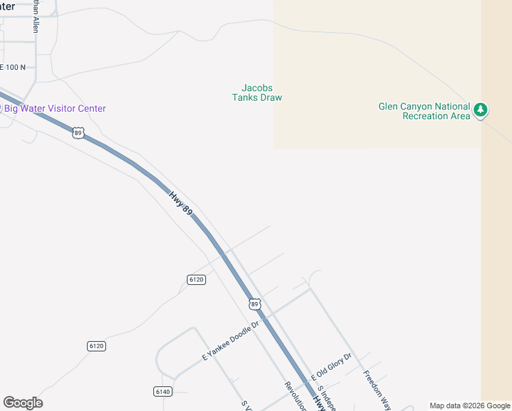 map of restaurants, bars, coffee shops, grocery stores, and more near Freedom Way in Big Water