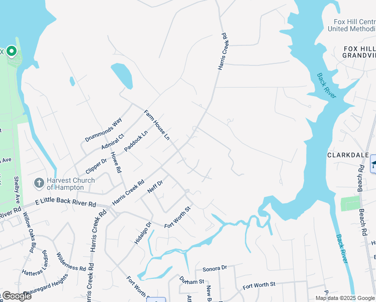 map of restaurants, bars, coffee shops, grocery stores, and more near 1 South Farm House Lane in Hampton
