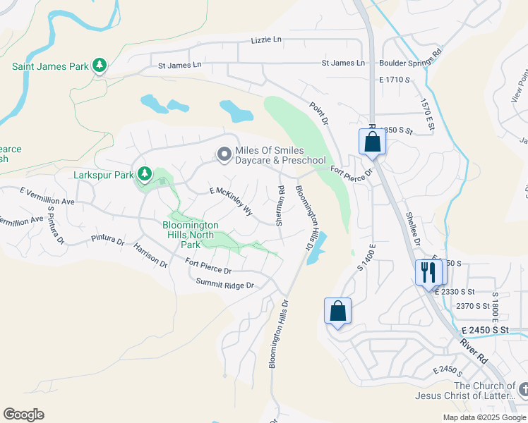 map of restaurants, bars, coffee shops, grocery stores, and more near 2081 Princeton Circle in St. George