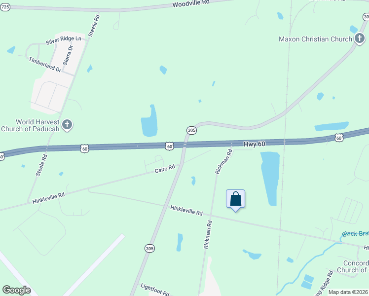 map of restaurants, bars, coffee shops, grocery stores, and more near Cairo Road in West Paducah