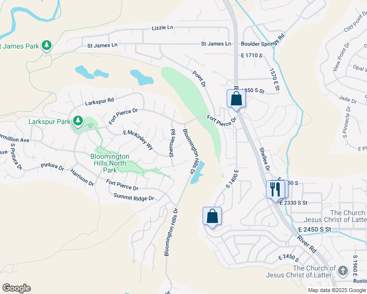 map of restaurants, bars, coffee shops, grocery stores, and more near 1180 Hubbard Place in St. George