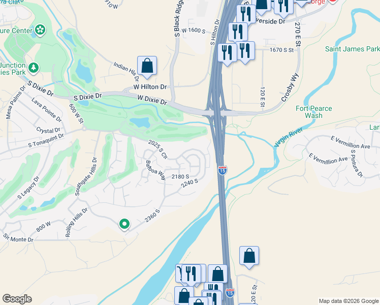 map of restaurants, bars, coffee shops, grocery stores, and more near 199 West 2025 South in St. George