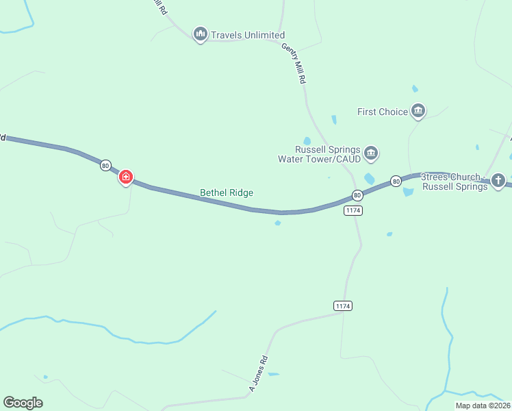 map of restaurants, bars, coffee shops, grocery stores, and more near 9860 Russell Springs Road in Russell Springs