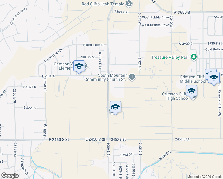 map of restaurants, bars, coffee shops, grocery stores, and more near 2200 South 3000 East in St. George