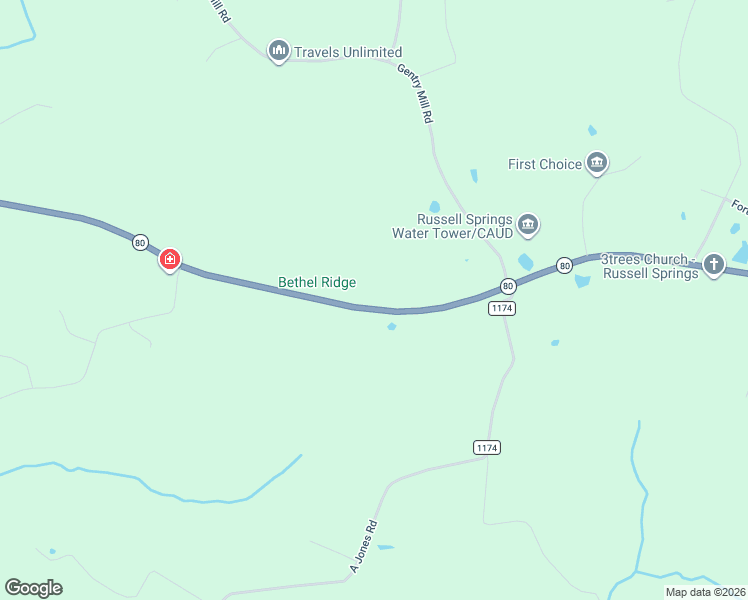 map of restaurants, bars, coffee shops, grocery stores, and more near 9860 Russell Springs Road in Russell Springs