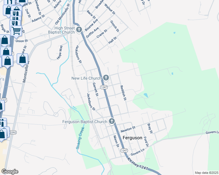 map of restaurants, bars, coffee shops, grocery stores, and more near 305 Sherman Avenue in Ferguson
