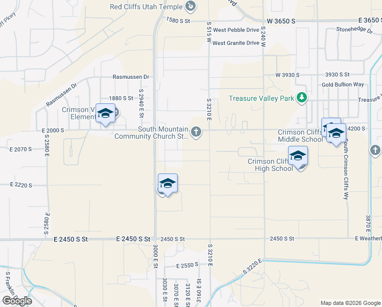 map of restaurants, bars, coffee shops, grocery stores, and more near 3108 East 2080 South in St. George