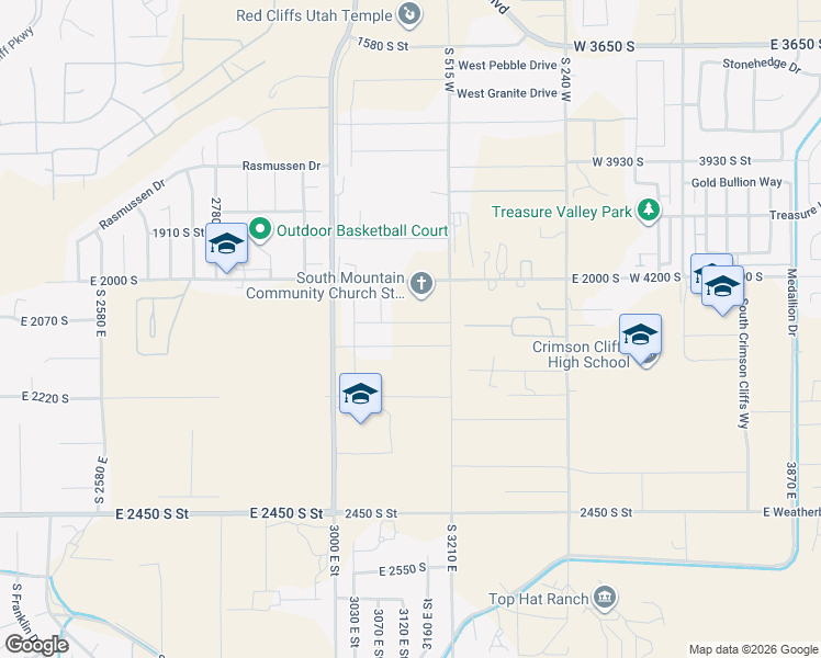 map of restaurants, bars, coffee shops, grocery stores, and more near 3108 East 2080 South in St. George