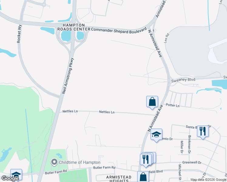 map of restaurants, bars, coffee shops, grocery stores, and more near in Hampton