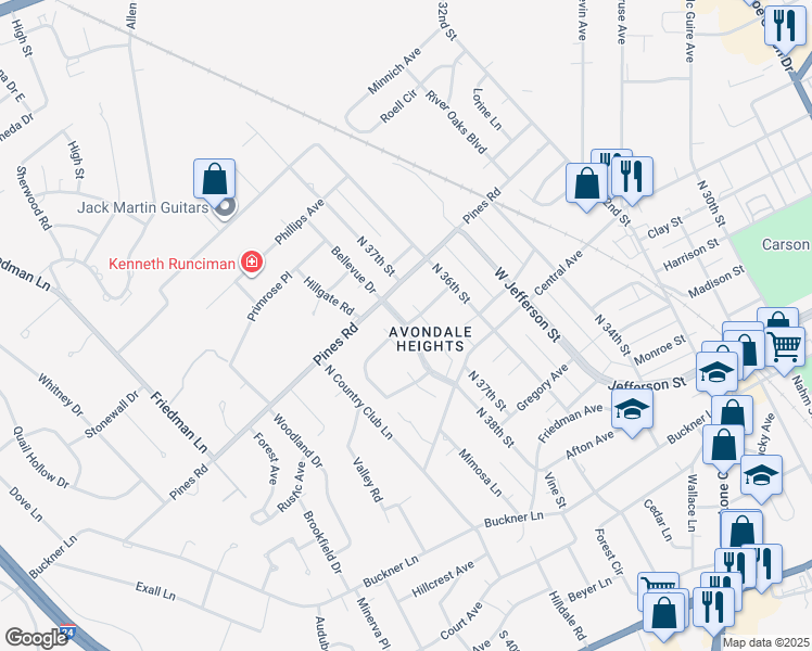 map of restaurants, bars, coffee shops, grocery stores, and more near Niblick Lane in Paducah