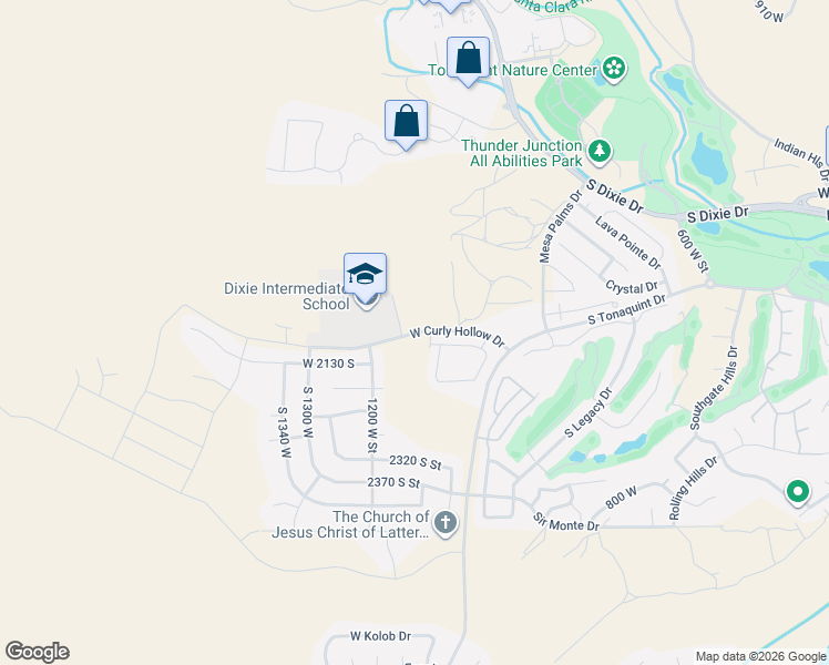 map of restaurants, bars, coffee shops, grocery stores, and more near 1095 West Albertine Lane in St. George