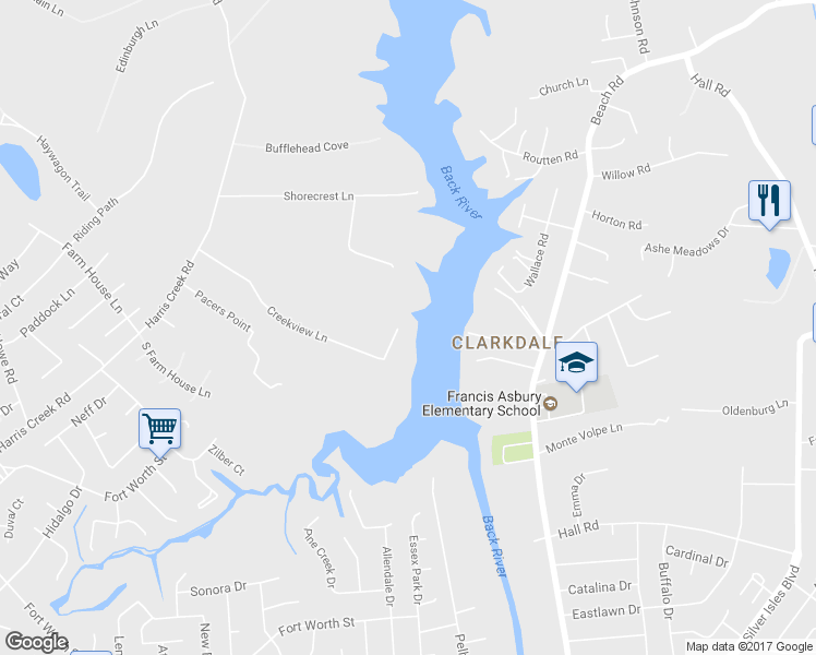 map of restaurants, bars, coffee shops, grocery stores, and more near 226 Creekview Lane in Hampton