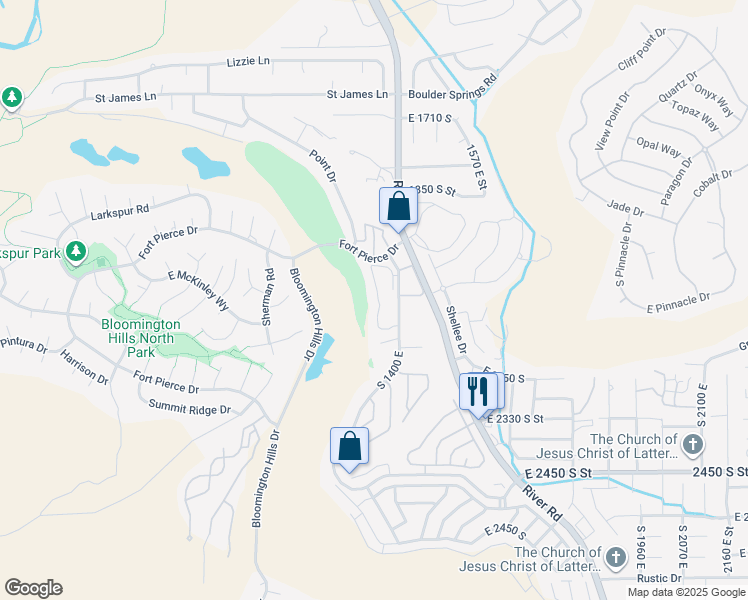 map of restaurants, bars, coffee shops, grocery stores, and more near 2050 South 1400 East in St. George