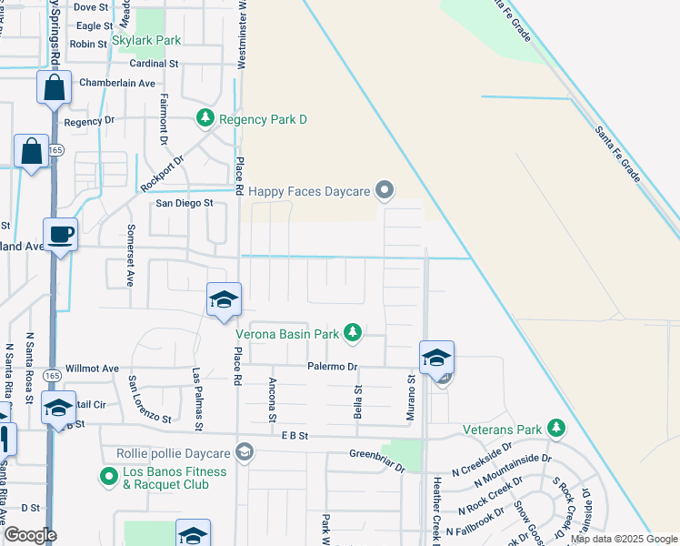 map of restaurants, bars, coffee shops, grocery stores, and more near Unnamed Road in Los Banos