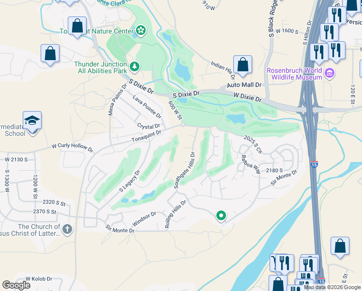 map of restaurants, bars, coffee shops, grocery stores, and more near 582 West 2080 South Circle in St. George