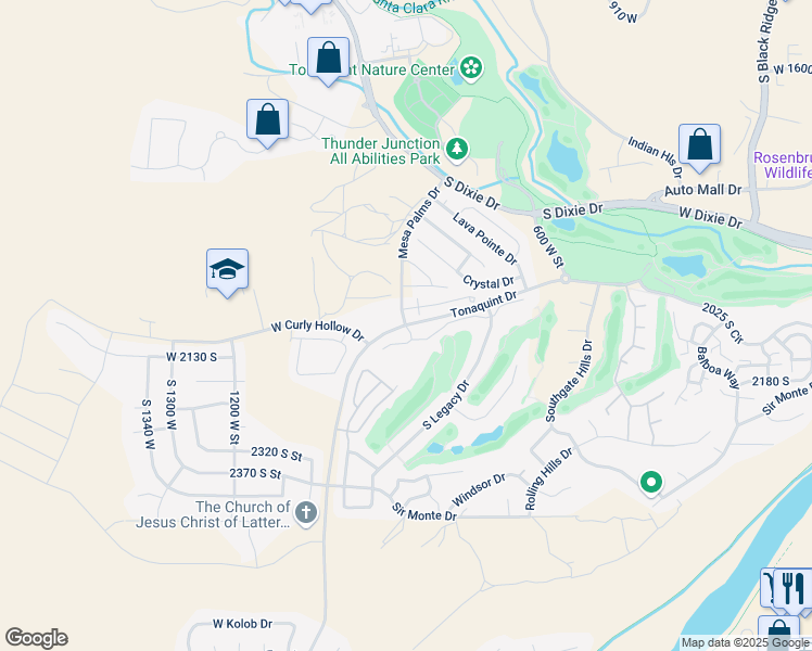 map of restaurants, bars, coffee shops, grocery stores, and more near 2200 South Tonaquint Drive in St. George
