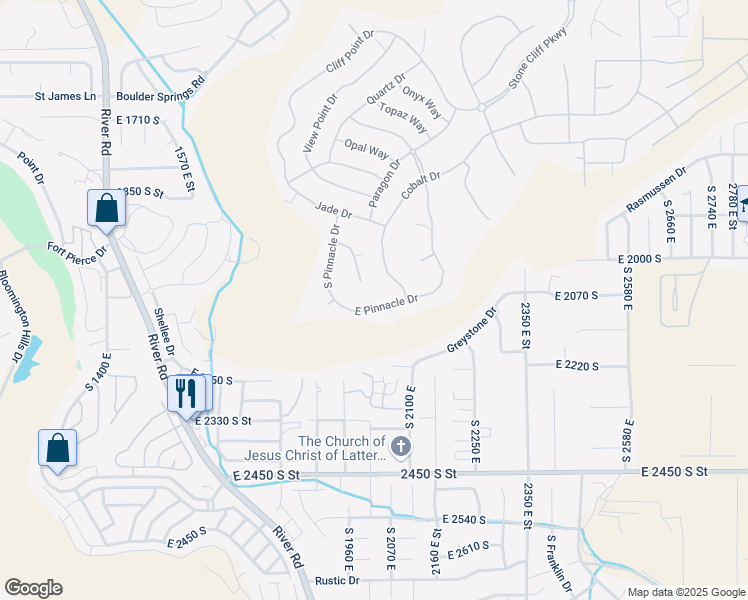 map of restaurants, bars, coffee shops, grocery stores, and more near 2031 East Pinnacle Drive in St. George