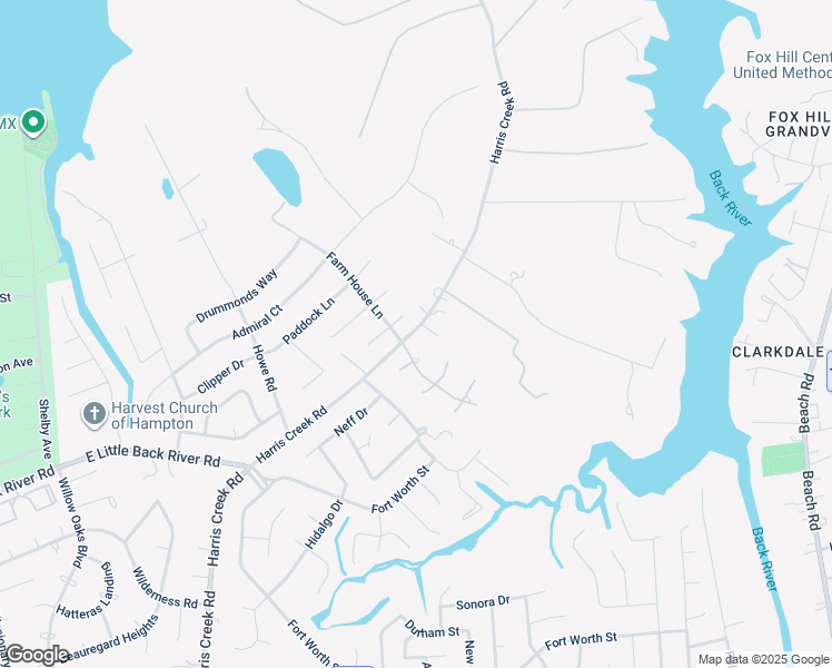 map of restaurants, bars, coffee shops, grocery stores, and more near 196 Harris Creek Road in Hampton