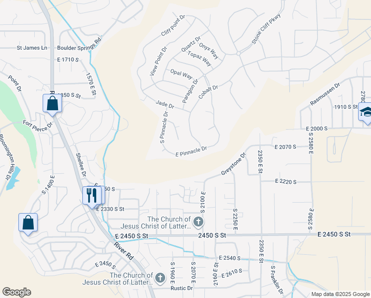 map of restaurants, bars, coffee shops, grocery stores, and more near 2031 East Pinnacle Drive in St. George