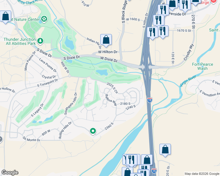 map of restaurants, bars, coffee shops, grocery stores, and more near 2105 Balboa Way in St. George