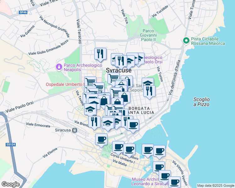 map of restaurants, bars, coffee shops, grocery stores, and more near 13 Via Dinologo in Syracuse