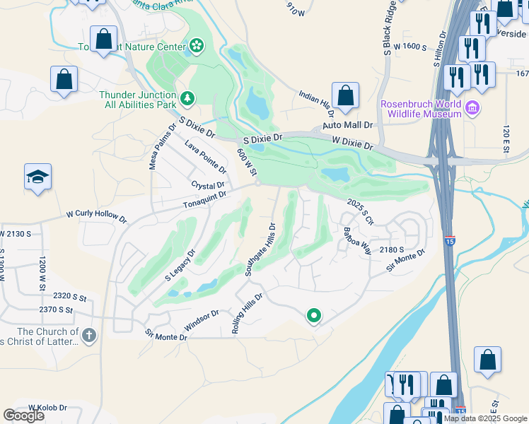 map of restaurants, bars, coffee shops, grocery stores, and more near 2091 Southgate Hills Drive in St. George