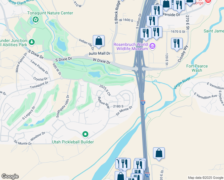 map of restaurants, bars, coffee shops, grocery stores, and more near 280 West 2025 South in St. George
