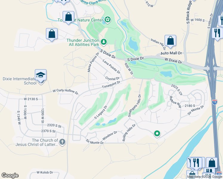 map of restaurants, bars, coffee shops, grocery stores, and more near 2072 South Legacy Drive in St. George