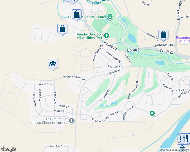 map of restaurants, bars, coffee shops, grocery stores, and more near 2261 South Tonaquint Drive in St. George