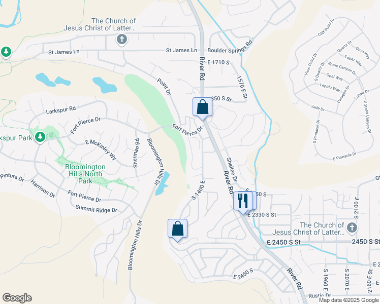 map of restaurants, bars, coffee shops, grocery stores, and more near 2050 South 1400 East in Saint George