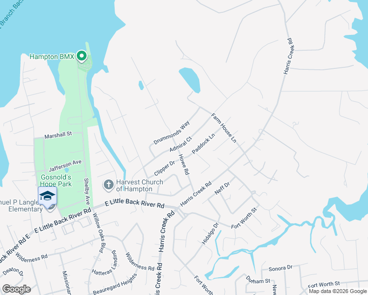 map of restaurants, bars, coffee shops, grocery stores, and more near 30 Howe Road in Hampton