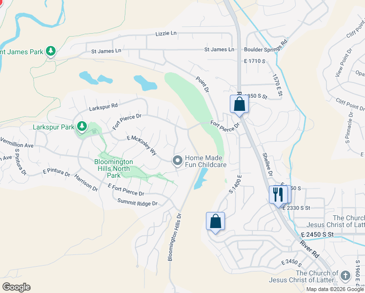 map of restaurants, bars, coffee shops, grocery stores, and more near 1171 Hubbard Place in St. George