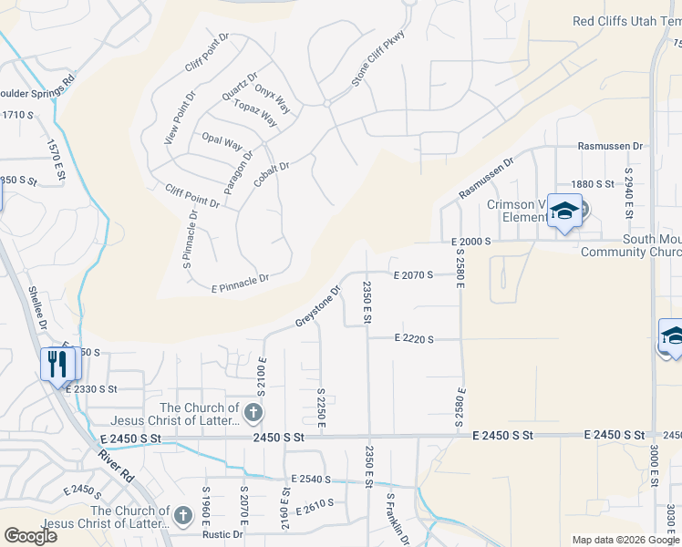 map of restaurants, bars, coffee shops, grocery stores, and more near 2317 Greystone Drive in St. George