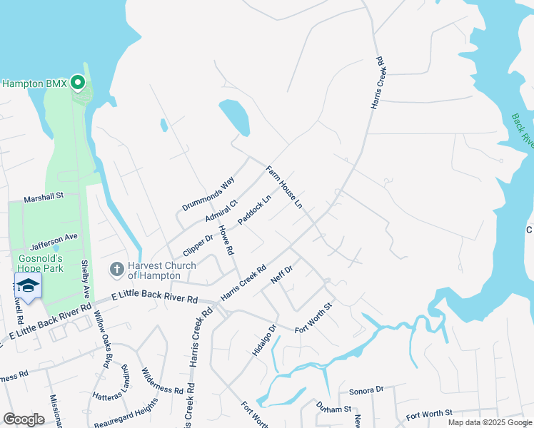 map of restaurants, bars, coffee shops, grocery stores, and more near 15 Sugarberry Run in Hampton
