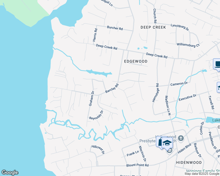 map of restaurants, bars, coffee shops, grocery stores, and more near 339 Barclay Road in Newport News