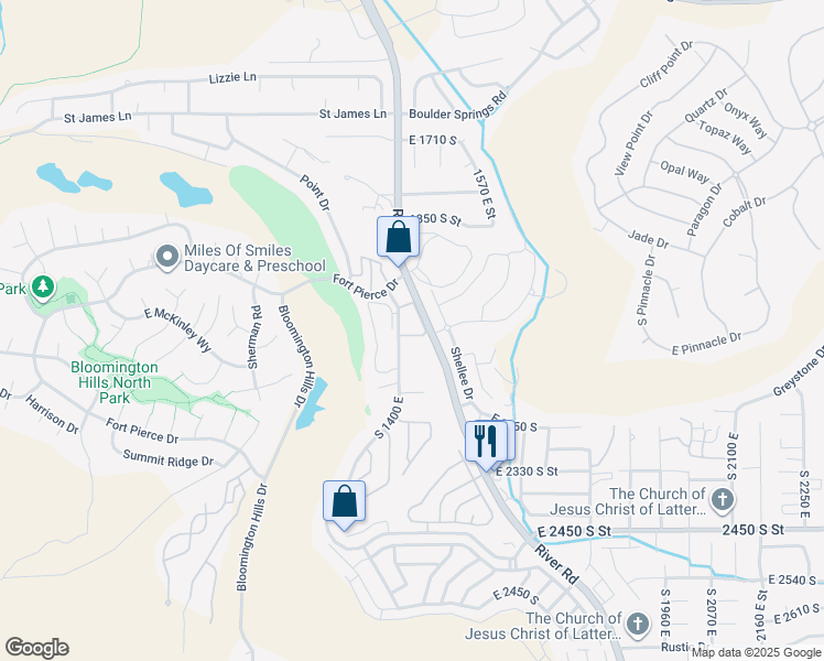 map of restaurants, bars, coffee shops, grocery stores, and more near 2045 South 1400 East in St. George