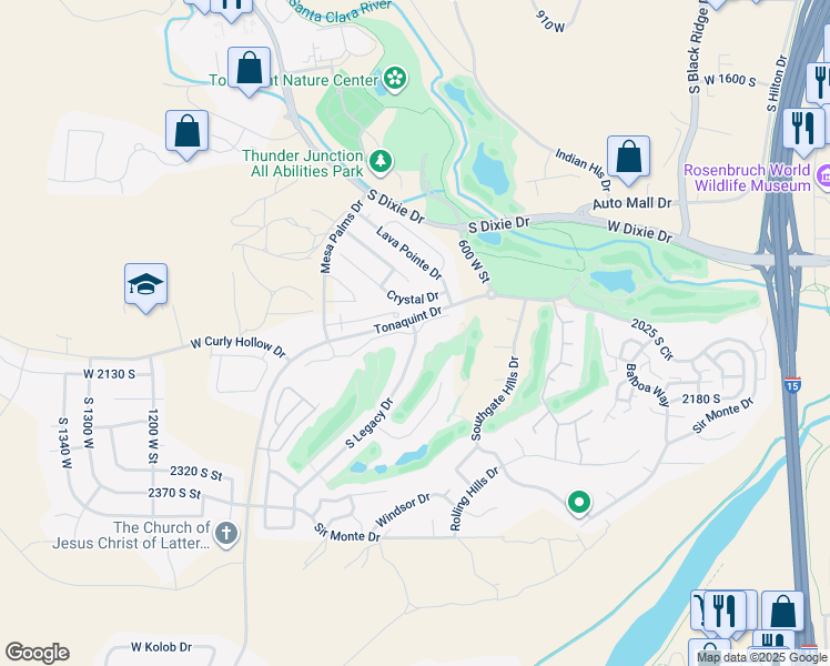 map of restaurants, bars, coffee shops, grocery stores, and more near 639 West Uxbridge Drive in St. George