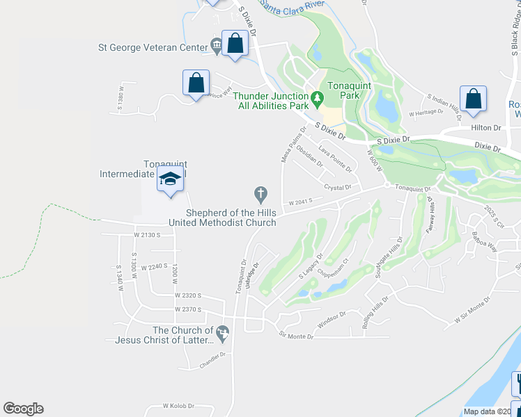 map of restaurants, bars, coffee shops, grocery stores, and more near 920 Tonaquint Drive in St. George