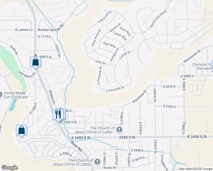 map of restaurants, bars, coffee shops, grocery stores, and more near 2034 Stone Canyon Drive in St. George