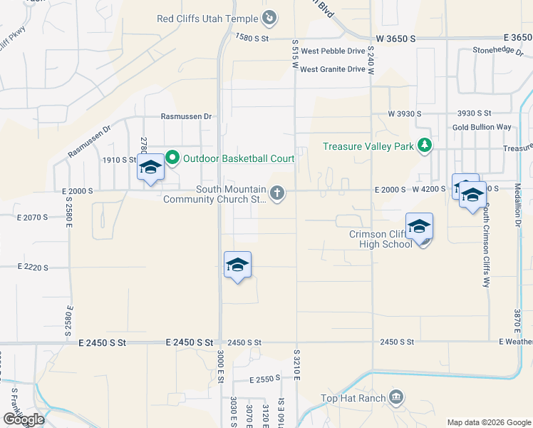 map of restaurants, bars, coffee shops, grocery stores, and more near 3103 East 2080 South in St. George