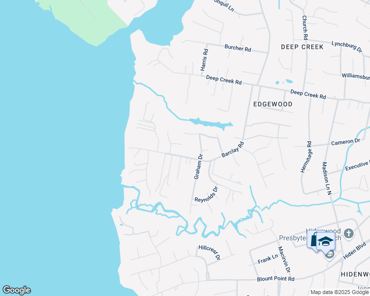 map of restaurants, bars, coffee shops, grocery stores, and more near 323 Barclay Road in Newport News